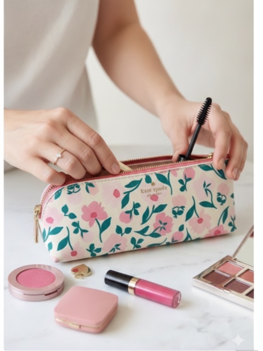 NWT Kate Spade Falling Flowers Pencil Pouch & Cosmetic Case Set